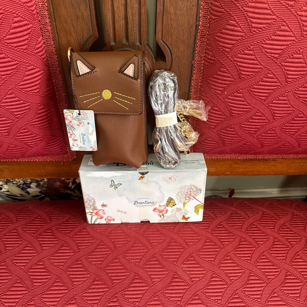 Brentano Brown Cat Design Crossbody Phone Bag with Adjustable Strap
